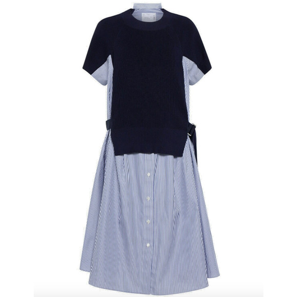 *SOLD* Shirt Dress Striped Cotton Poplin Hybrid Rib Knit Short Sleeve - Picture 2 of 13